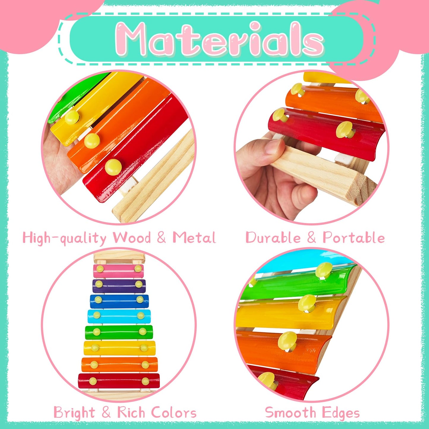 Xeehwb 2 Pcs Wooden Xylophone for Kids – 8-Key Educational Musical Toy with Mallets