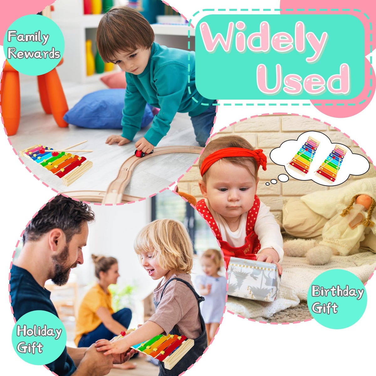 Xeehwb 2 Pcs Wooden Xylophone for Kids – 8-Key Educational Musical Toy with Mallets
