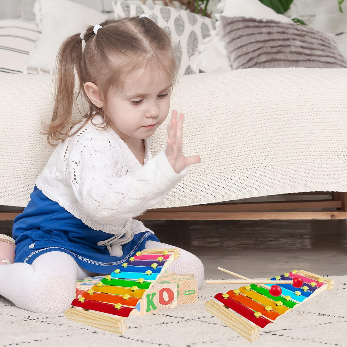 Xeehwb 2 Pcs Wooden Xylophone for Kids – 8-Key Educational Musical Toy with Mallets