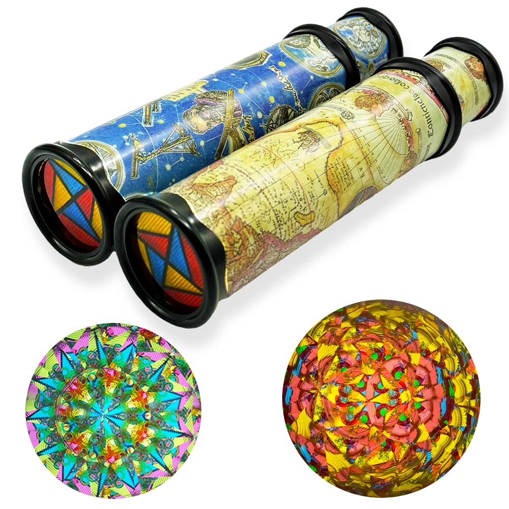 Xeehwb 2 Pack Classic Kaleidoscope Toy – Magic Rotating Kaleidoscope & Stretchable World Kaleidoscope
