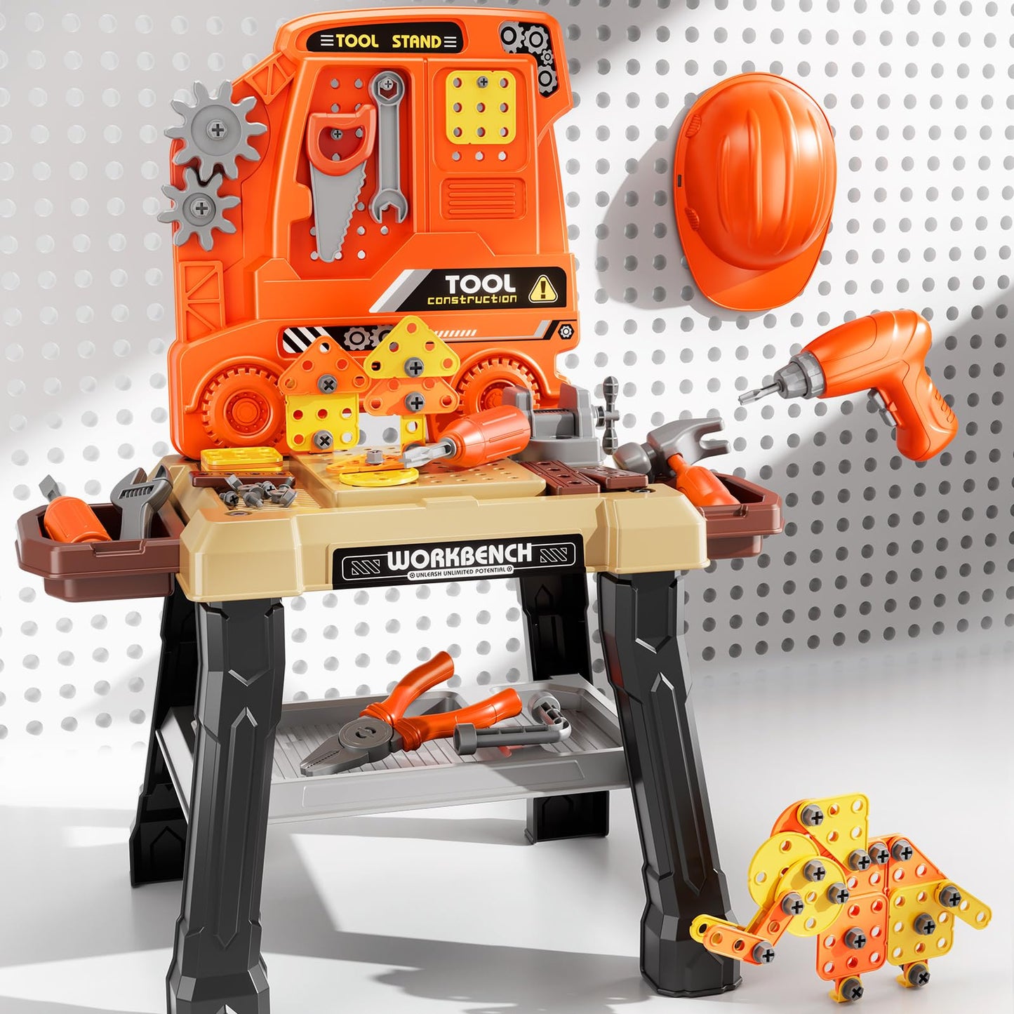 Xelabrion Kids Tool Bench Set – 142-Pcs with Realistic Drill