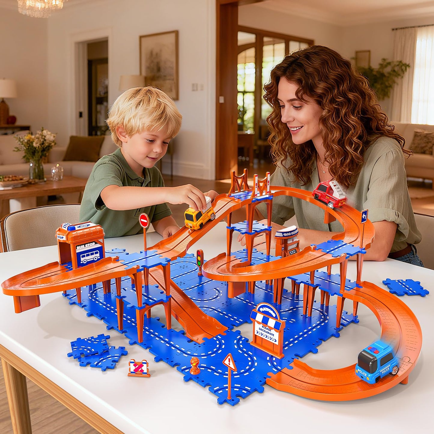 Xelabrion Toddler Puzzle Track Car Set - 96 Pcs 3-Tier Race Track for Ages 3-6