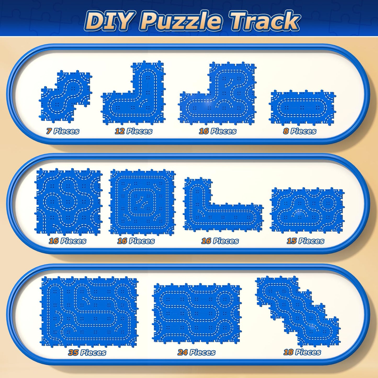Xelabrion Toddler Puzzle Track Car Set - 96 Pcs 3-Tier Race Track for Ages 3-6
