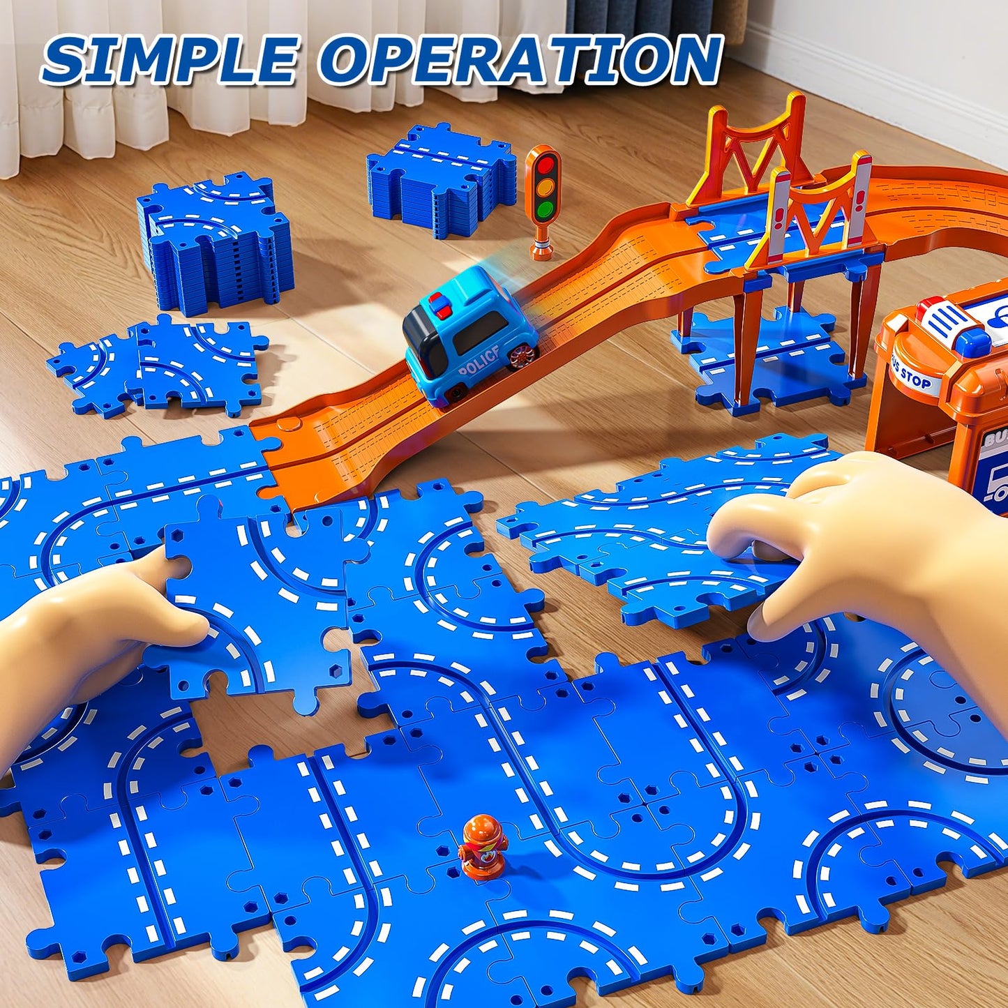 Xelabrion Toddler Puzzle Track Car Set - 96 Pcs 3-Tier Race Track for Ages 3-6