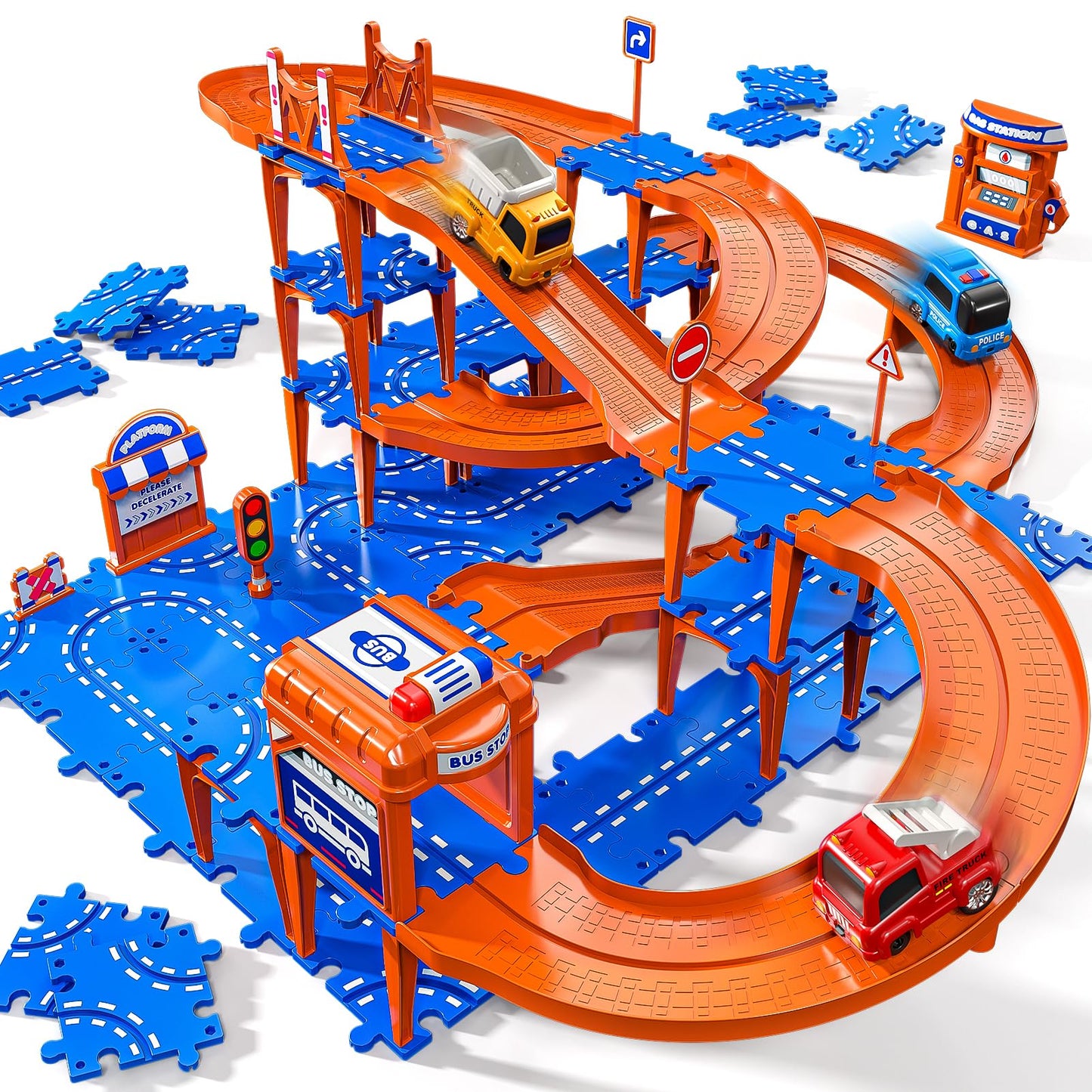 Xelabrion Toddler Puzzle Track Car Set - 96 Pcs 3-Tier Race Track for Ages 3-6
