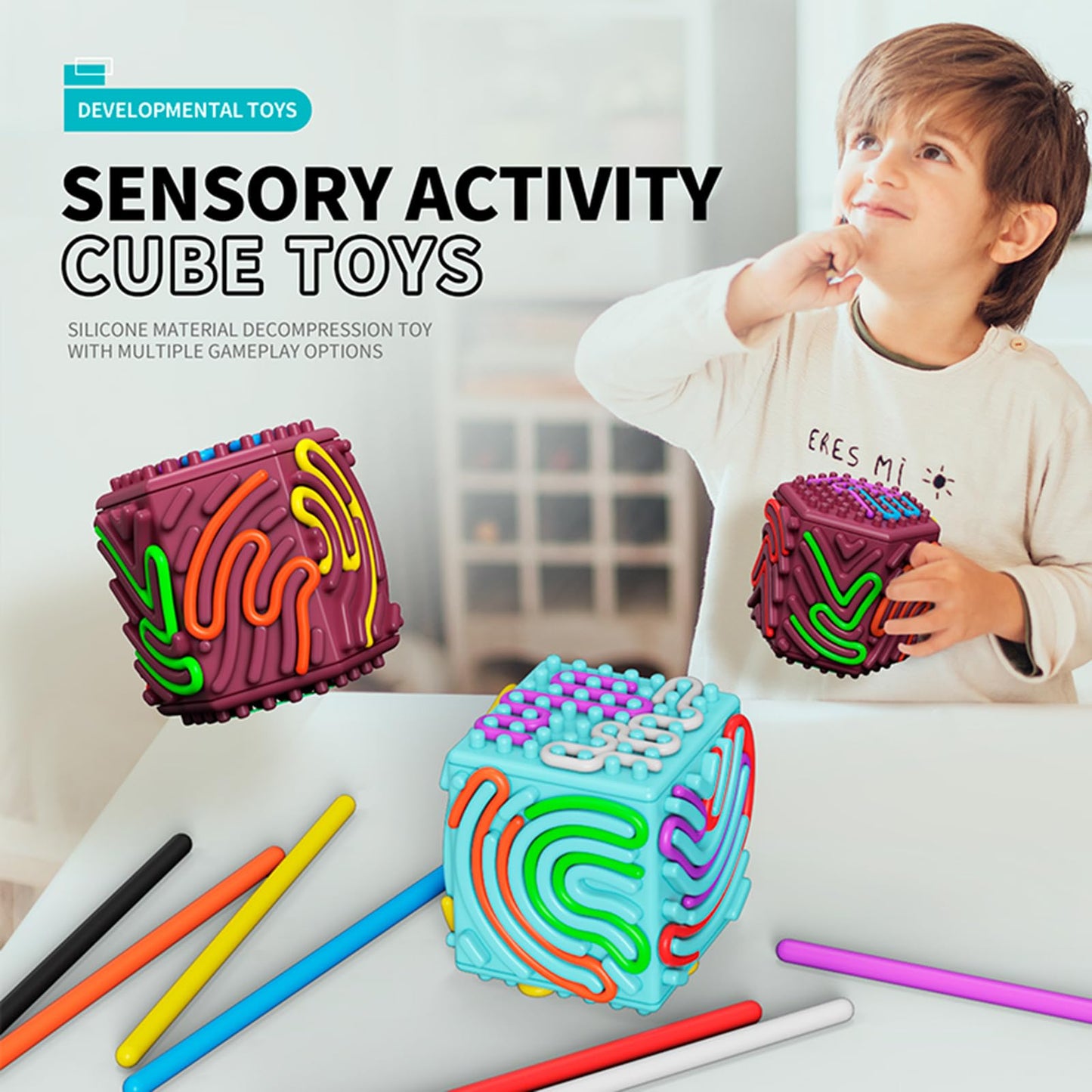 Xesakesi 3D Silicone Sensory Cube – Travel Calm & Anxiety Relief Toy