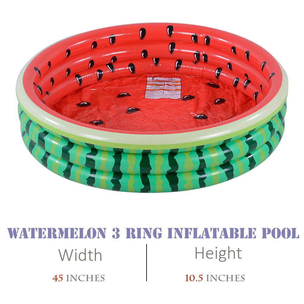 XFlated Watermelon 3-Ring Kiddie Pool — 45-Inch Inflatable Pool for Kids (Ages 3+)
