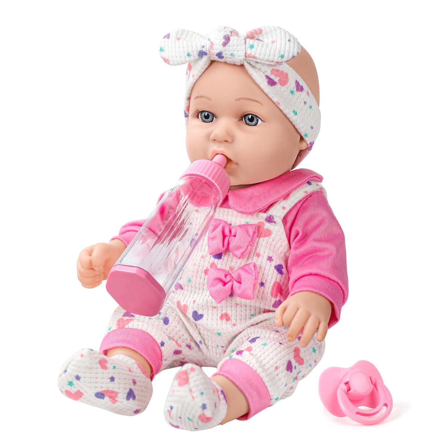 XFEYUE 12-Inch Baby Doll with Pink Bowknot Clothing Set | Realistic Doll & Accessories for 3+ Kids