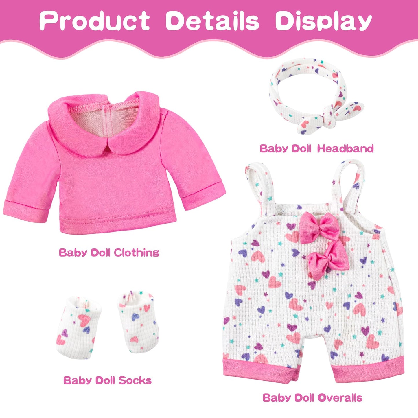 XFEYUE 12-Inch Baby Doll with Pink Bowknot Clothing Set | Realistic Doll & Accessories for 3+ Kids