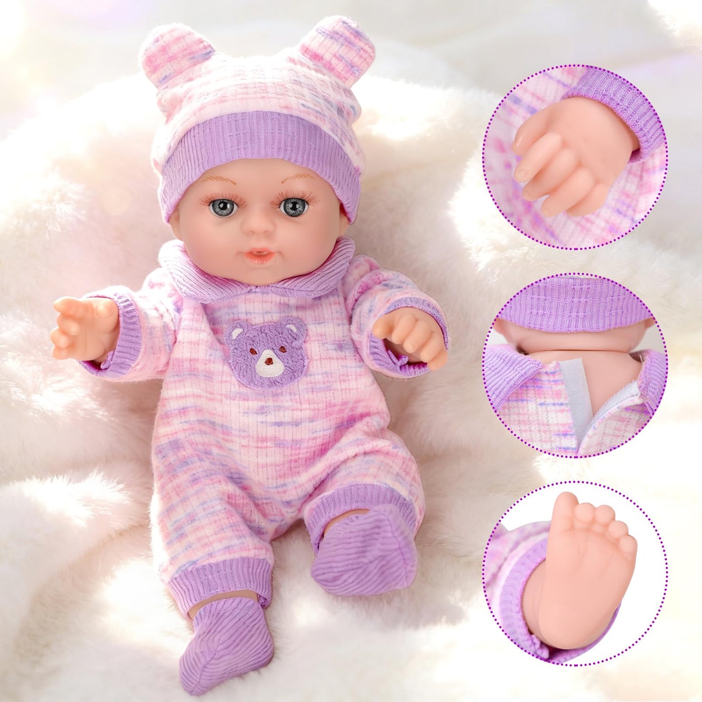 XFEYUE 12'' Baby Doll with Bear Backpack – Gift Box Set for 3+ Years Girls