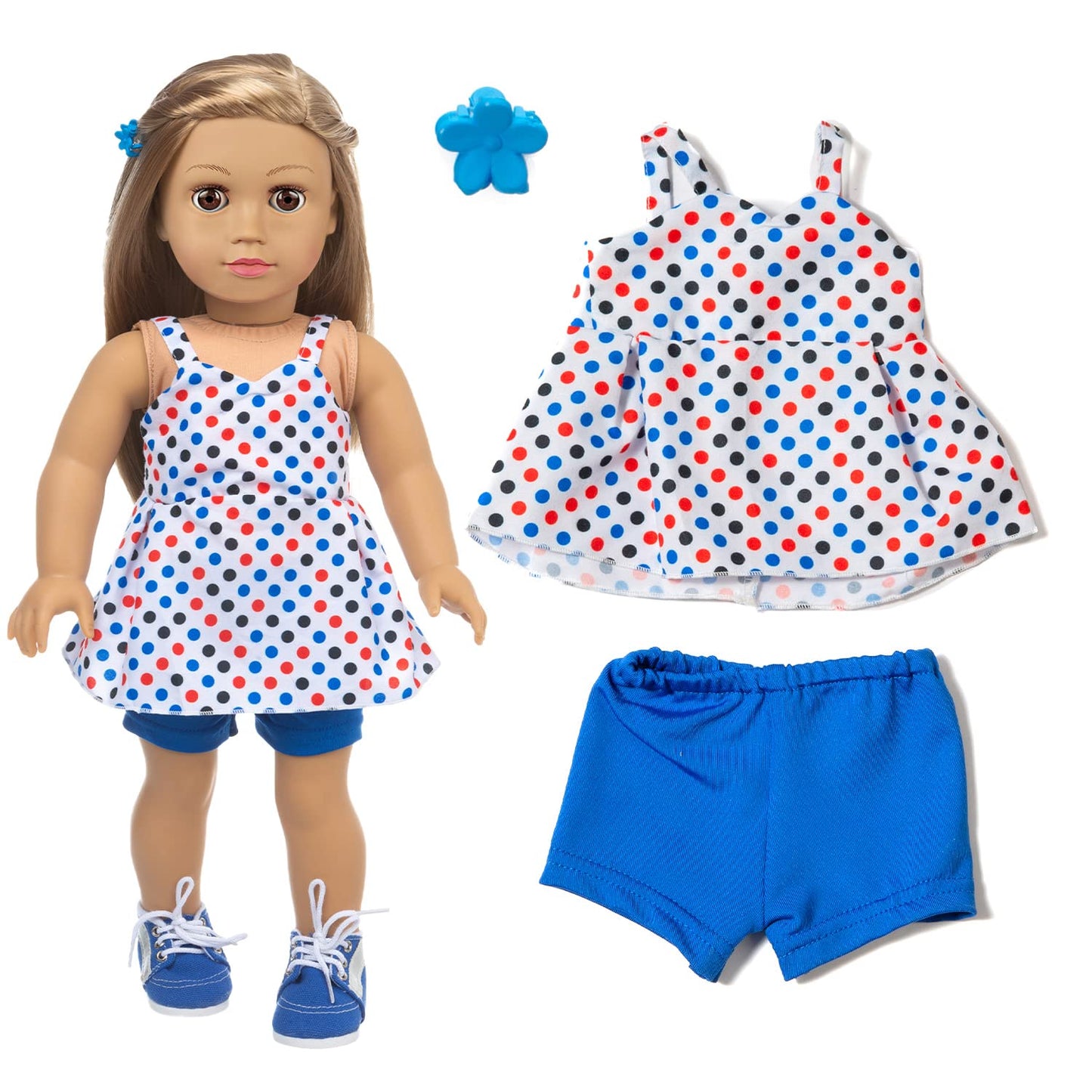 XFEYUE 18-Inch Doll Clothes Set — 5 Coordinated Looks + 2 Random Shoes