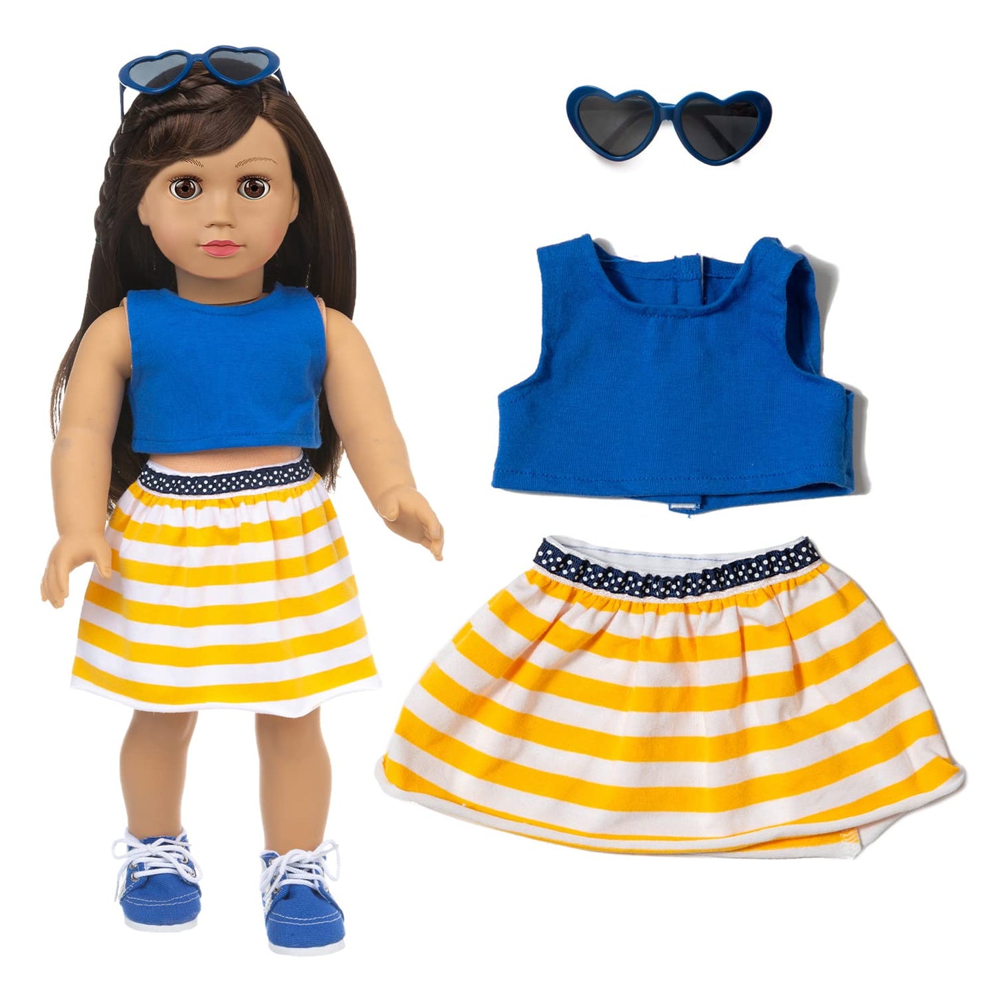 XFEYUE 18-Inch Doll Clothes Set — 5 Coordinated Looks + 2 Random Shoes