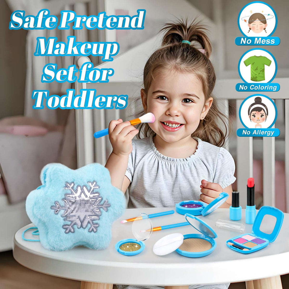 xFFFun Pretend Makeup Kit for Toddlers 3-5 — Safe, Non-Toxic Playset with Purse