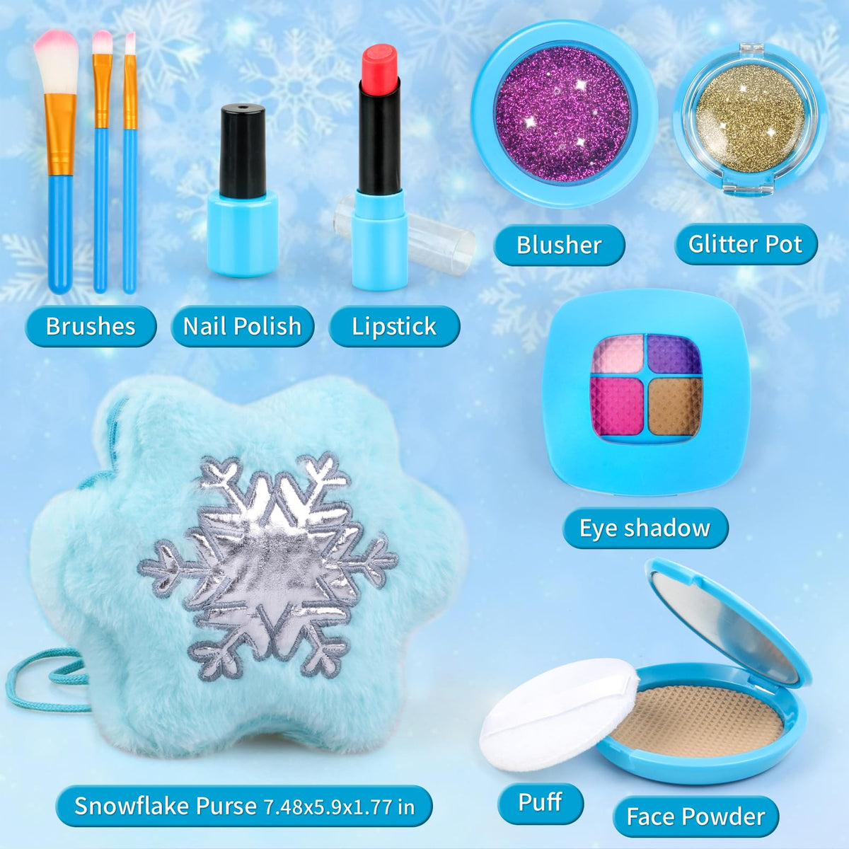 xFFFun Pretend Makeup Kit for Toddlers 3-5 — Safe, Non-Toxic Playset with Purse