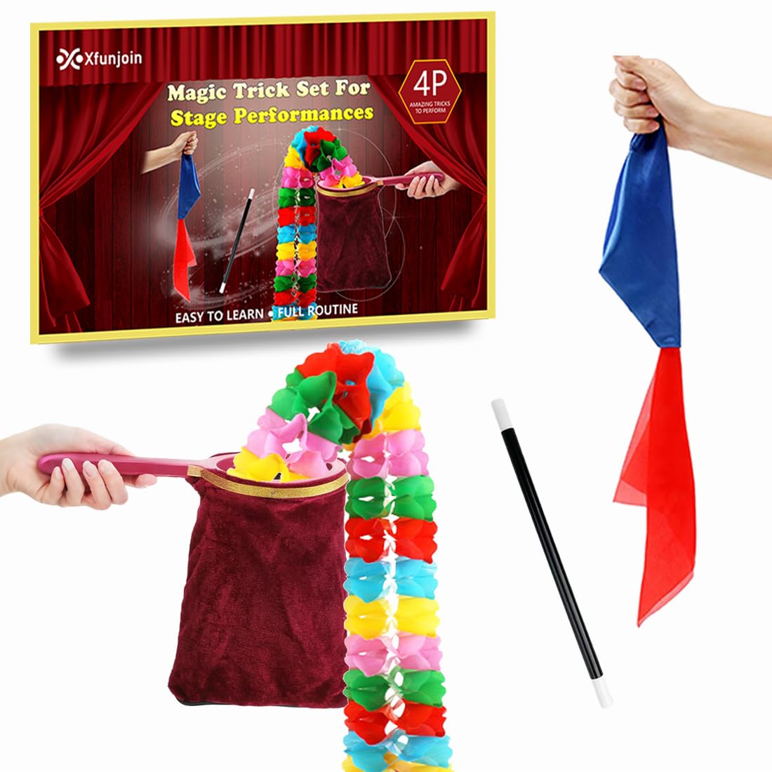 Xfunjoin 4Pcs Magic Trick Set for Stage Performances — Easy Beginner Magic Kit