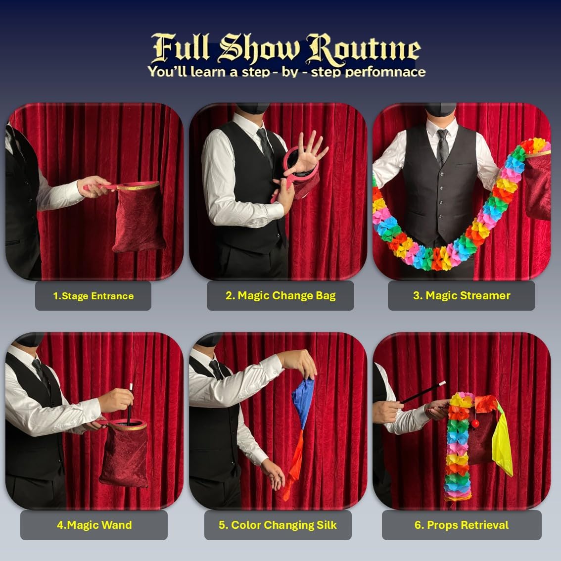 Xfunjoin 4Pcs Magic Trick Set for Stage Performances — Easy Beginner Magic Kit