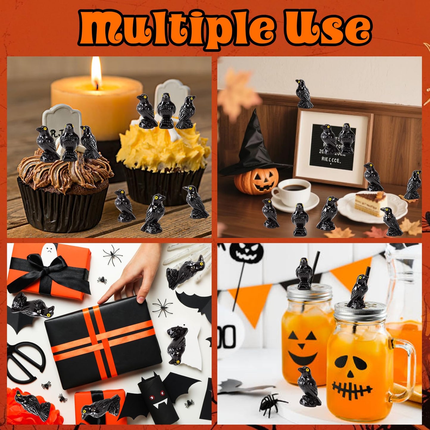 XGBDL 50 Pcs Mini Resin Crows – Realistic Gothic Halloween Decor & DIY Figures