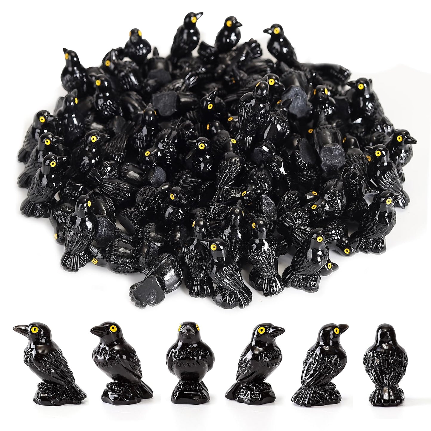 XGBDL 50 Pcs Mini Resin Crows – Realistic Gothic Halloween Decor & DIY Figures
