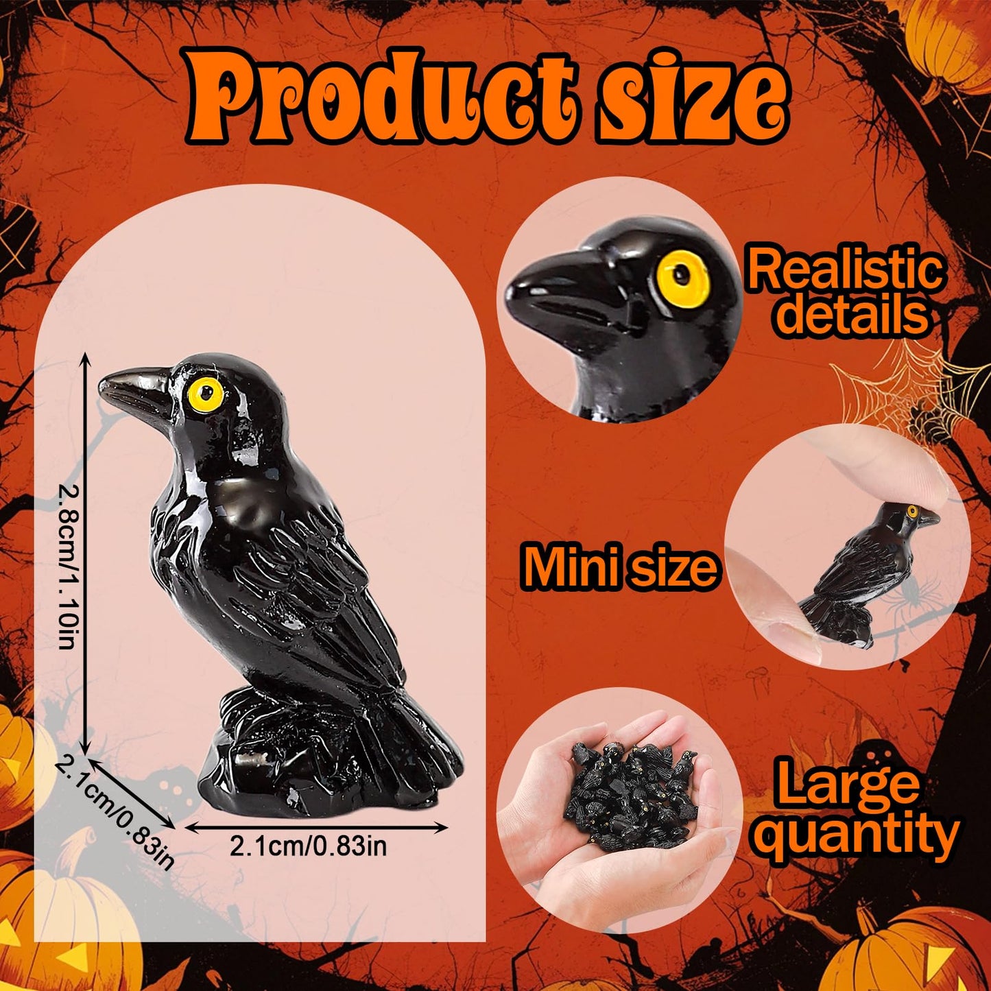 XGBDL 50 Pcs Mini Resin Crows – Realistic Gothic Halloween Decor & DIY Figures