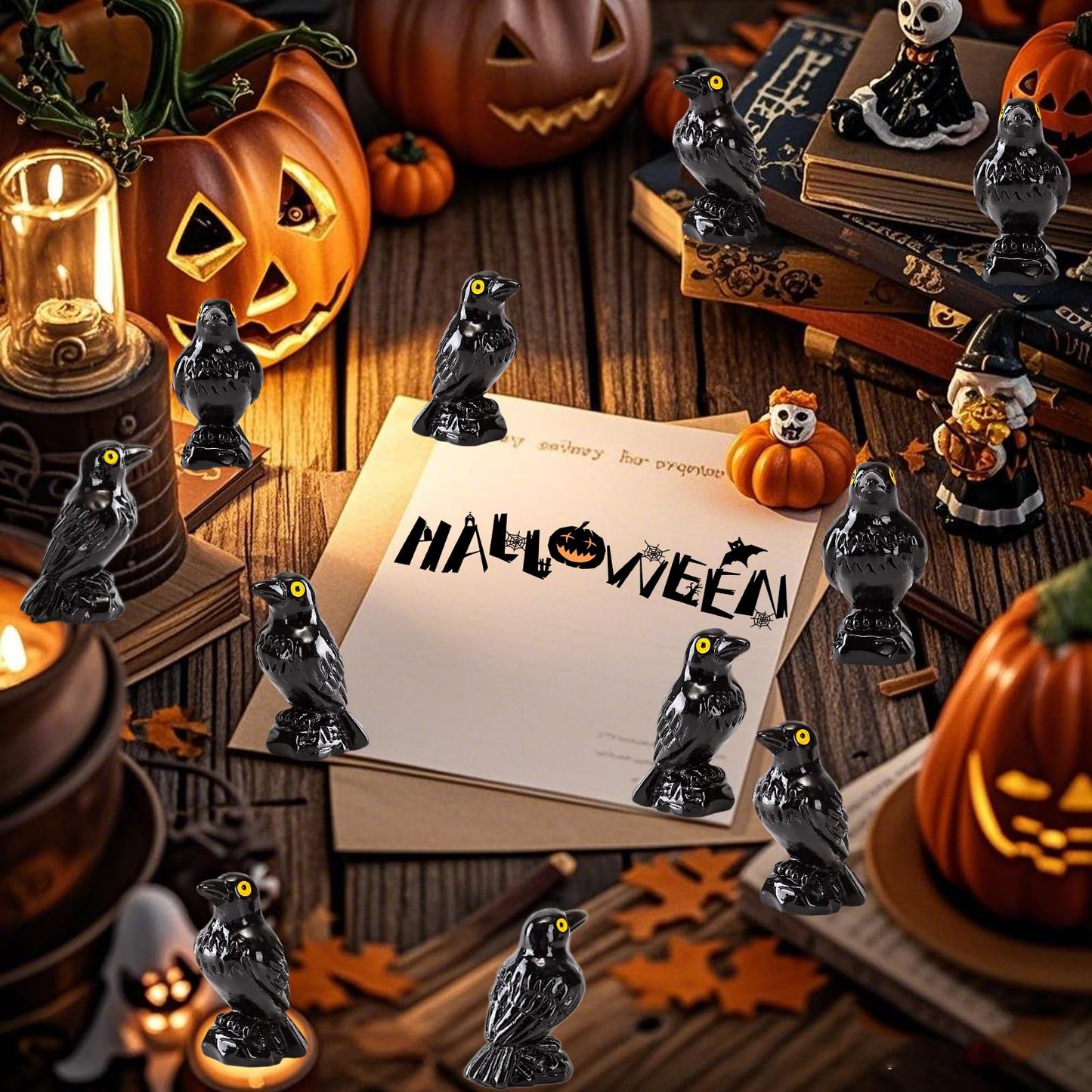 XGBDL 50 Pcs Mini Resin Crows – Realistic Gothic Halloween Decor & DIY Figures