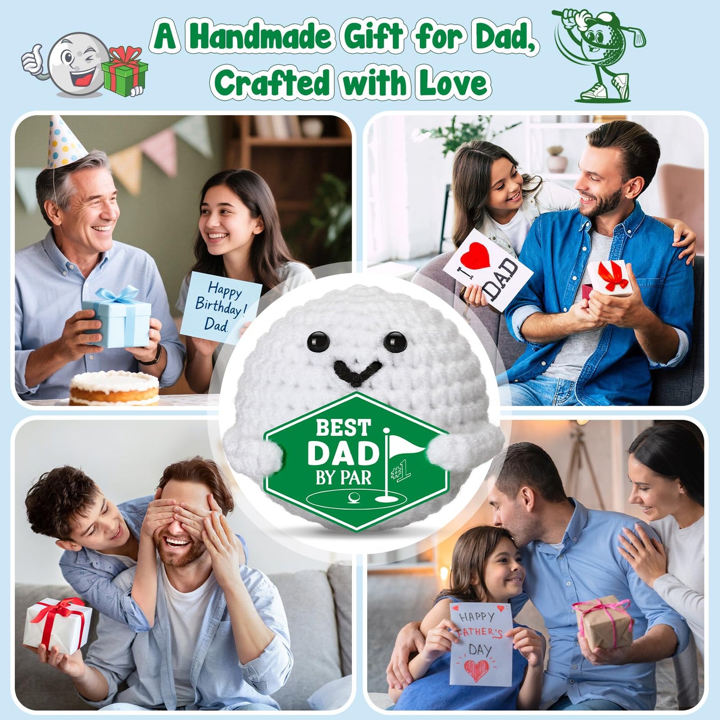XgiftCreat Golf Gifts for Dad – Best Dad by Par Crochet Golf Ball
