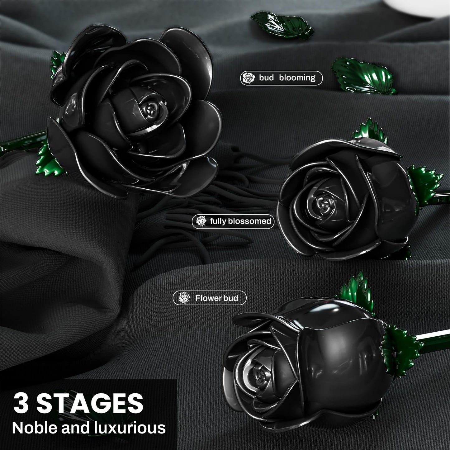 XGSHJ Black Rose Bouquet Building Set – 12-Pack for Adults, Gothic Centerpiece & Gift