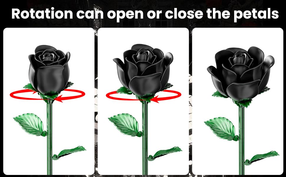 XGSHJ Black Rose Bouquet Building Set – 12-Pack for Adults, Gothic Centerpiece & Gift