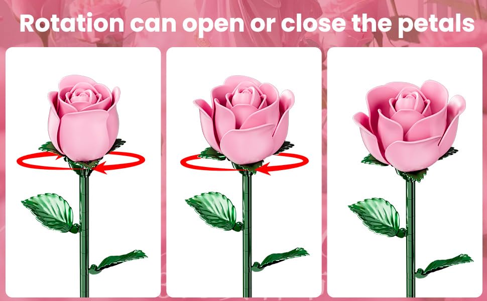 XGSHJ Pink Rose Bouquet Building Set – 12 Pack Valentine Gift for Adults & Women
