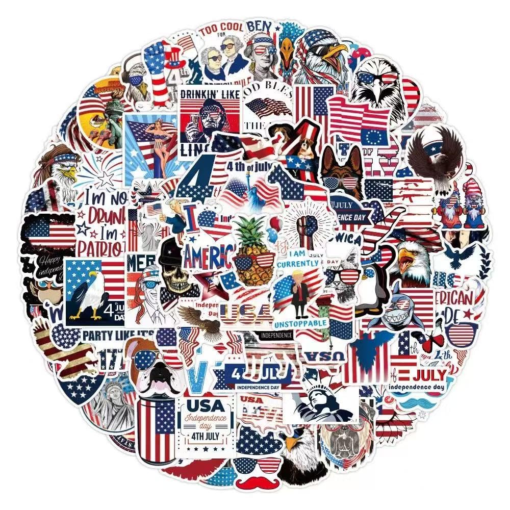 XGXHZYLC 100 PCS 4th of July Stickers | Waterproof Patriotic Vinyl Decals for Laptops, Bikes & Cars