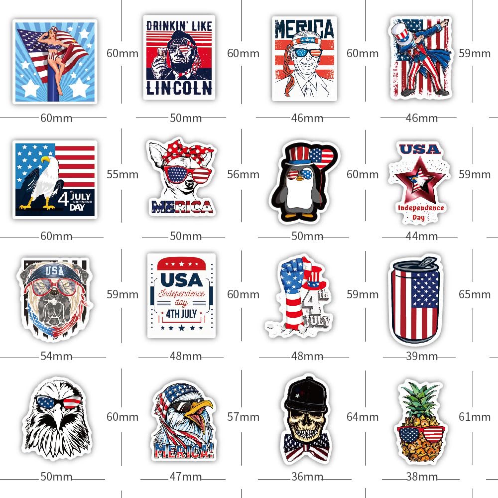 XGXHZYLC 100 PCS 4th of July Stickers | Waterproof Patriotic Vinyl Decals for Laptops, Bikes & Cars
