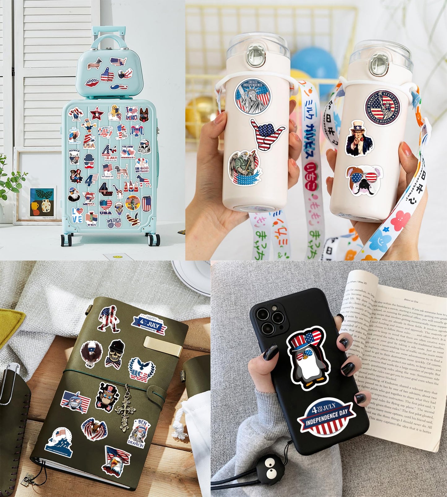 XGXHZYLC 100 PCS 4th of July Stickers | Waterproof Patriotic Vinyl Decals for Laptops, Bikes & Cars
