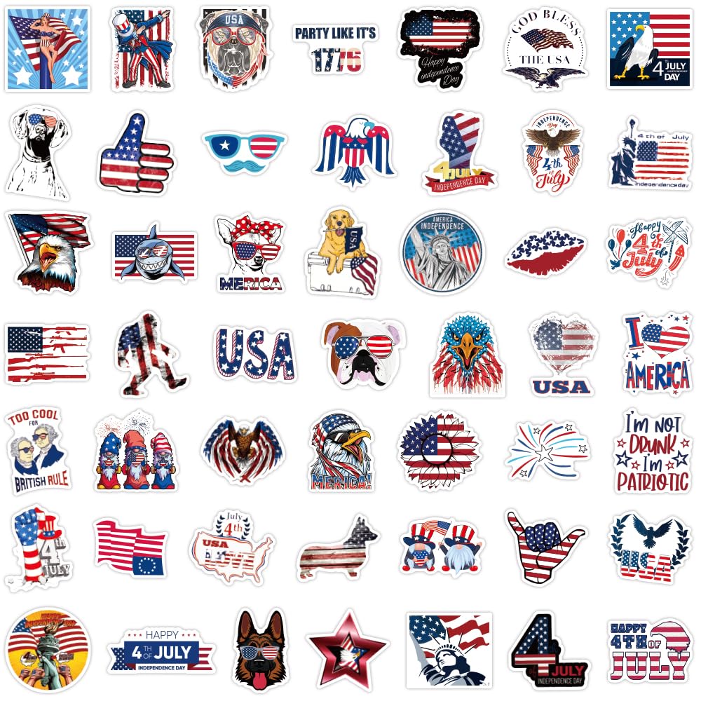 XGXHZYLC 100 PCS 4th of July Stickers | Waterproof Patriotic Vinyl Decals for Laptops, Bikes & Cars