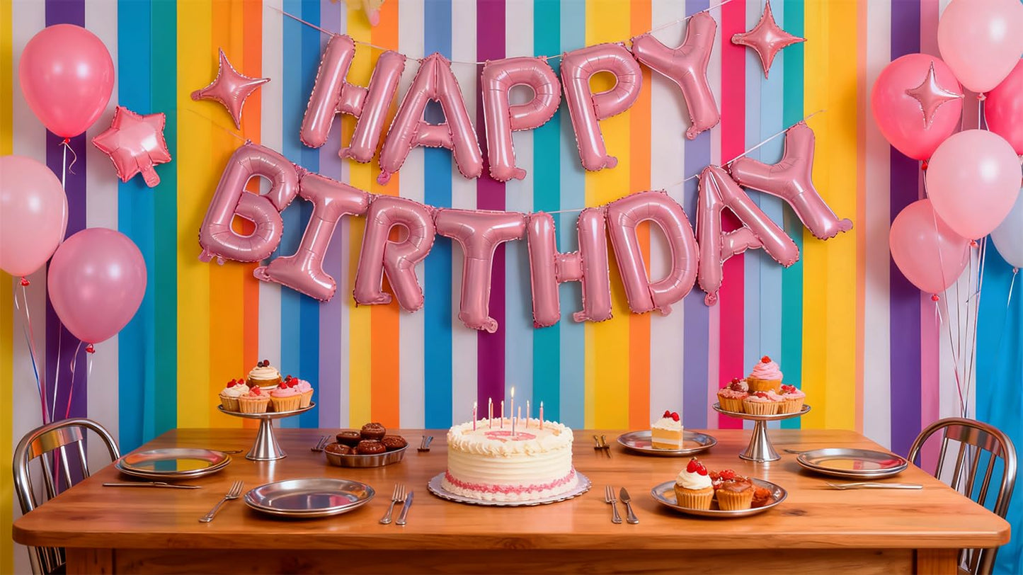 Xiangsushijie Pink Happy Birthday Banner Kit — 16in Balloon & 10in Star Decor