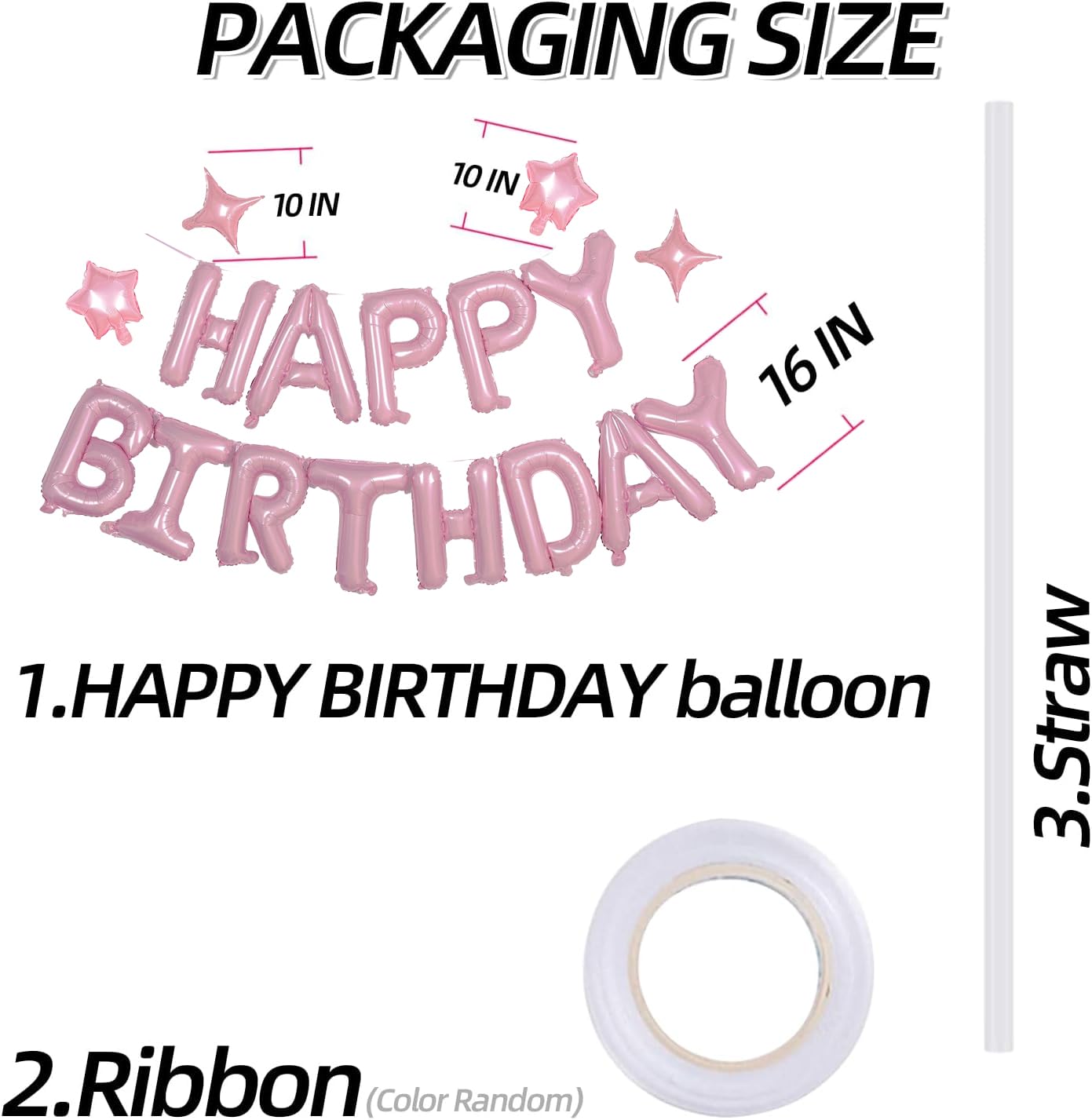 Xiangsushijie Pink Happy Birthday Banner Kit — 16in Balloon & 10in Star Decor