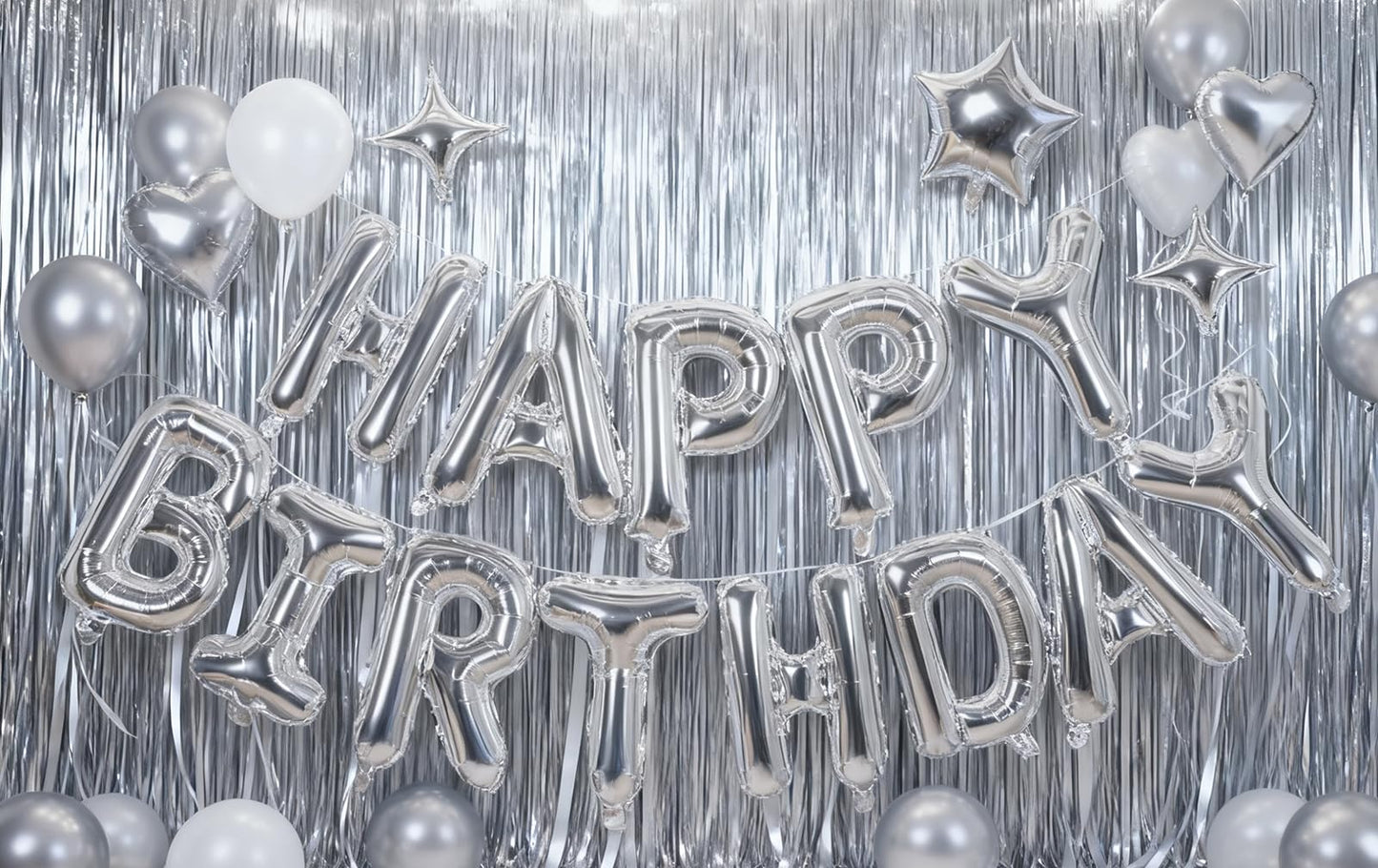 Xiangsushijie Silver Happy Birthday Banner Balloon Kit – 16 Inch Letter + 10 Inch Stars