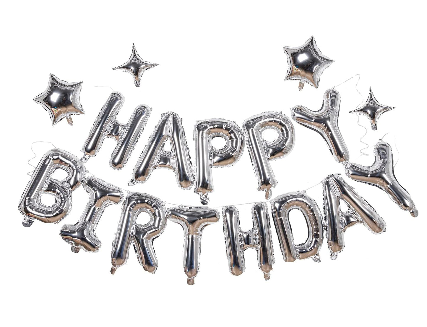 Xiangsushijie Silver Happy Birthday Banner Balloon Kit – 16 Inch Letter + 10 Inch Stars