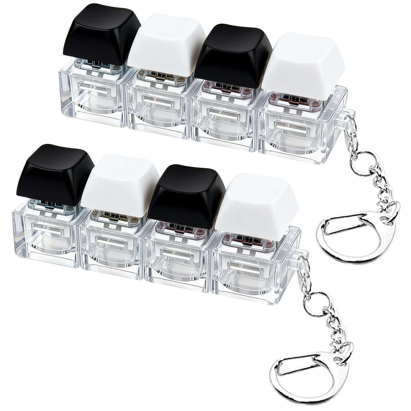 XiawaLangzhuo 2 Pack Keyboard Fidget Toy Keychain - 4-in-1 Decompression Button for Adults (Black & White)