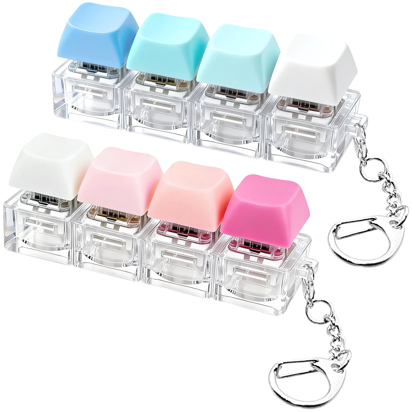 XiawaLangzhuo 2 Pcs Keyboard Fidget Toy – 4-in-1 Button Keychain for Stress Relief (Blue & Pink)