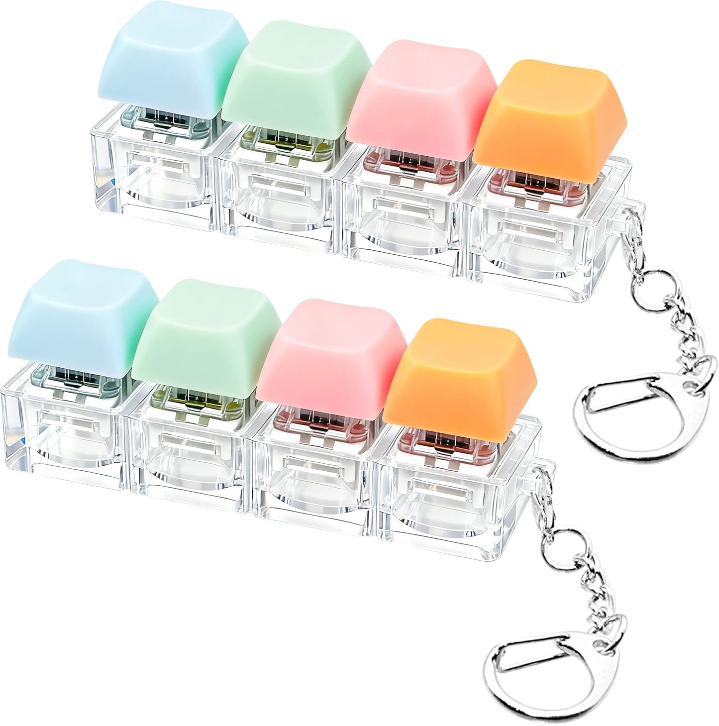 XiawaLangzhuo 2-Pack Keyboard Fidget Toy - 4-in-1 Button Clicker Keychain for Stress Relief (Pink/Orange/Blue)