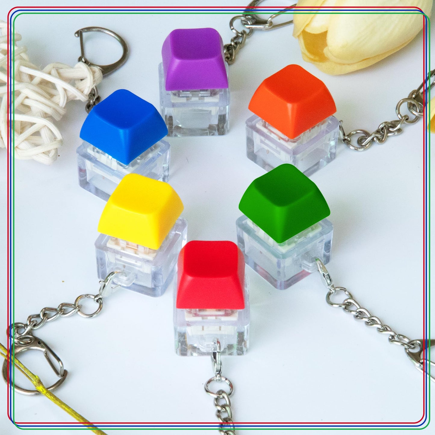 XiawaLangzhuo 6-Pack Keyboard Fidget Toy Keychain – Stress Relief Clickers (Mix Bright)