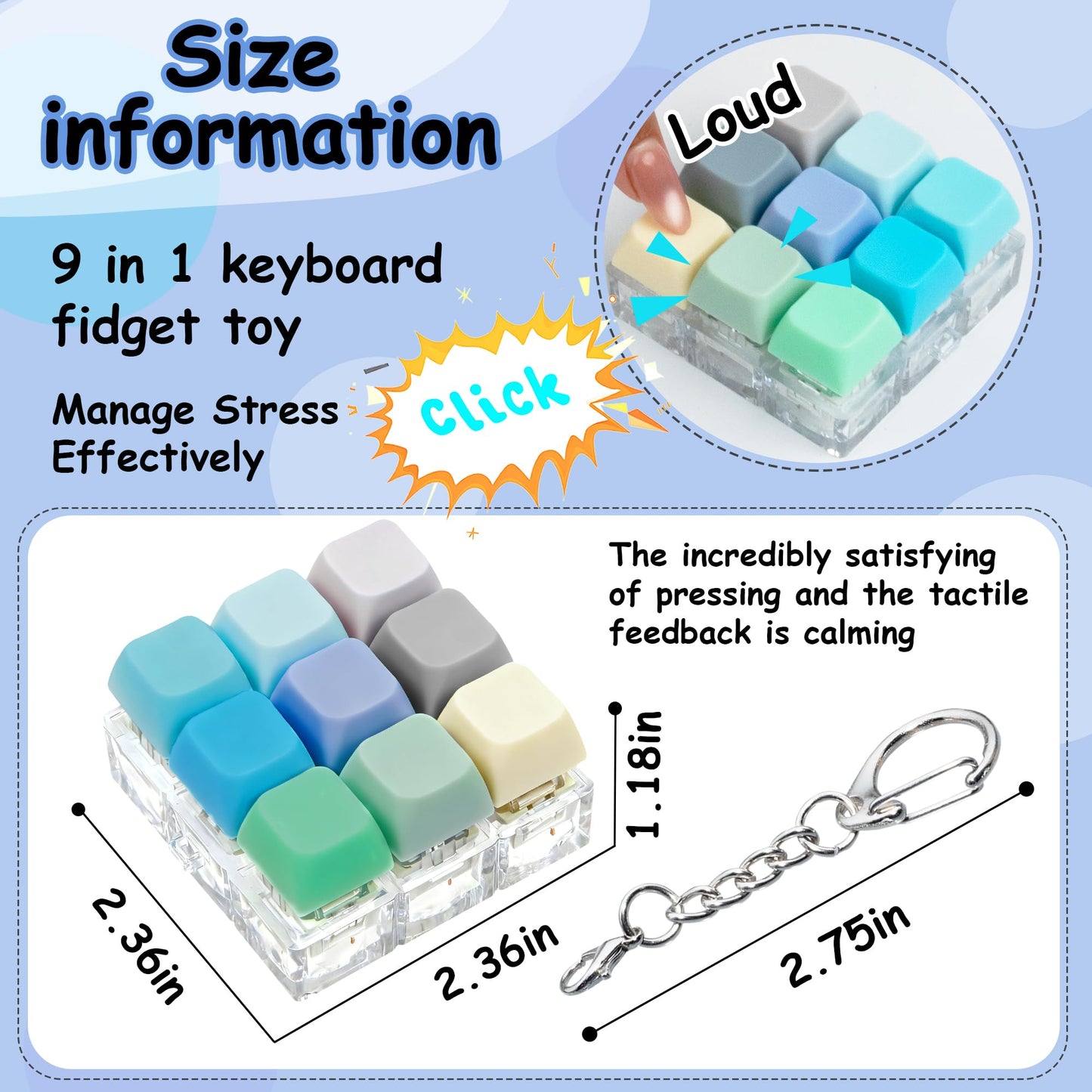 XiawaLangzhuo 9-in-1 Keyboard Fidget Toy – Decompression Button Keychain (Blue/Green)
