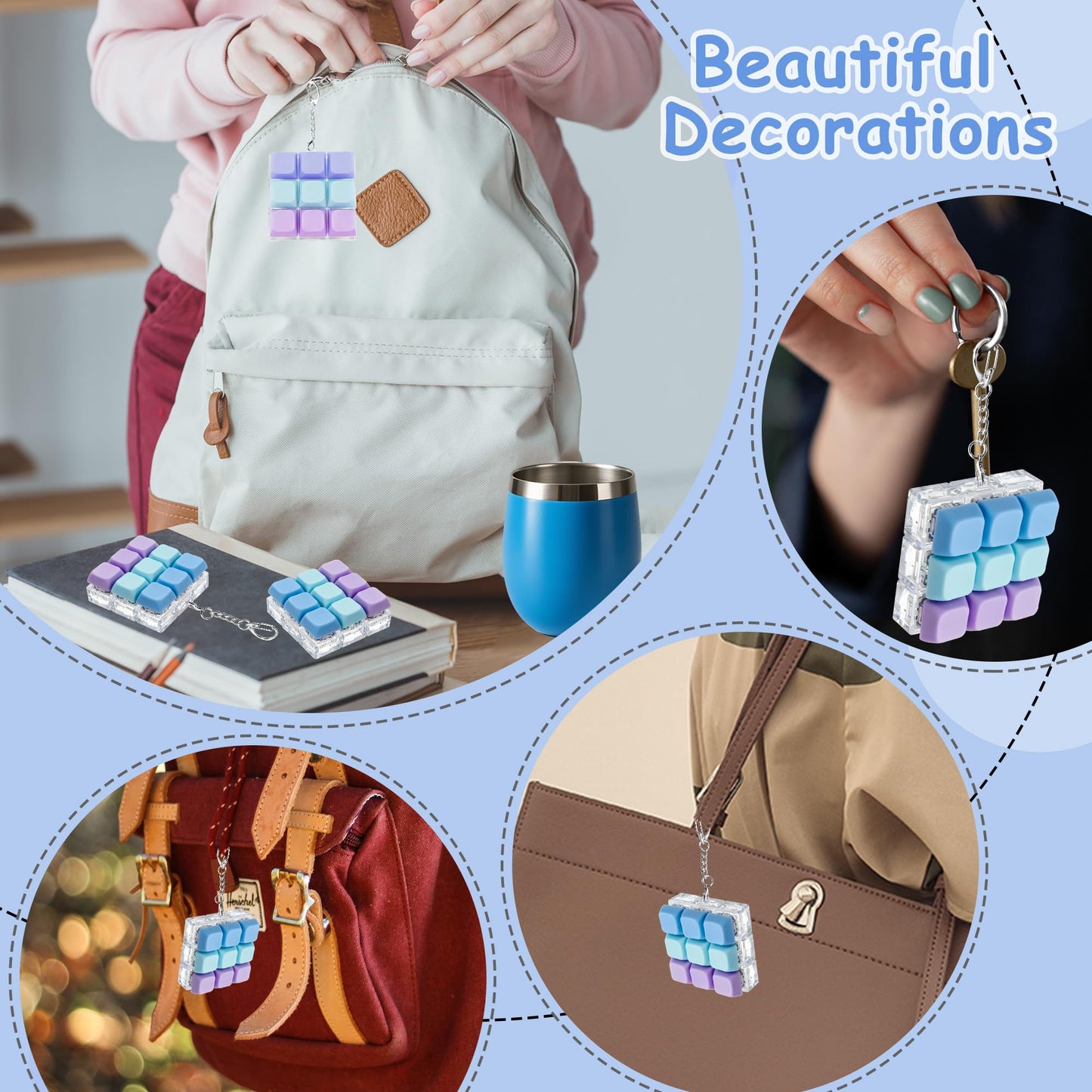 XiawaLangzhuo Keyboard Fidget Toy 9-in-1 Keychain – 3 Colors (Blue, Purple)