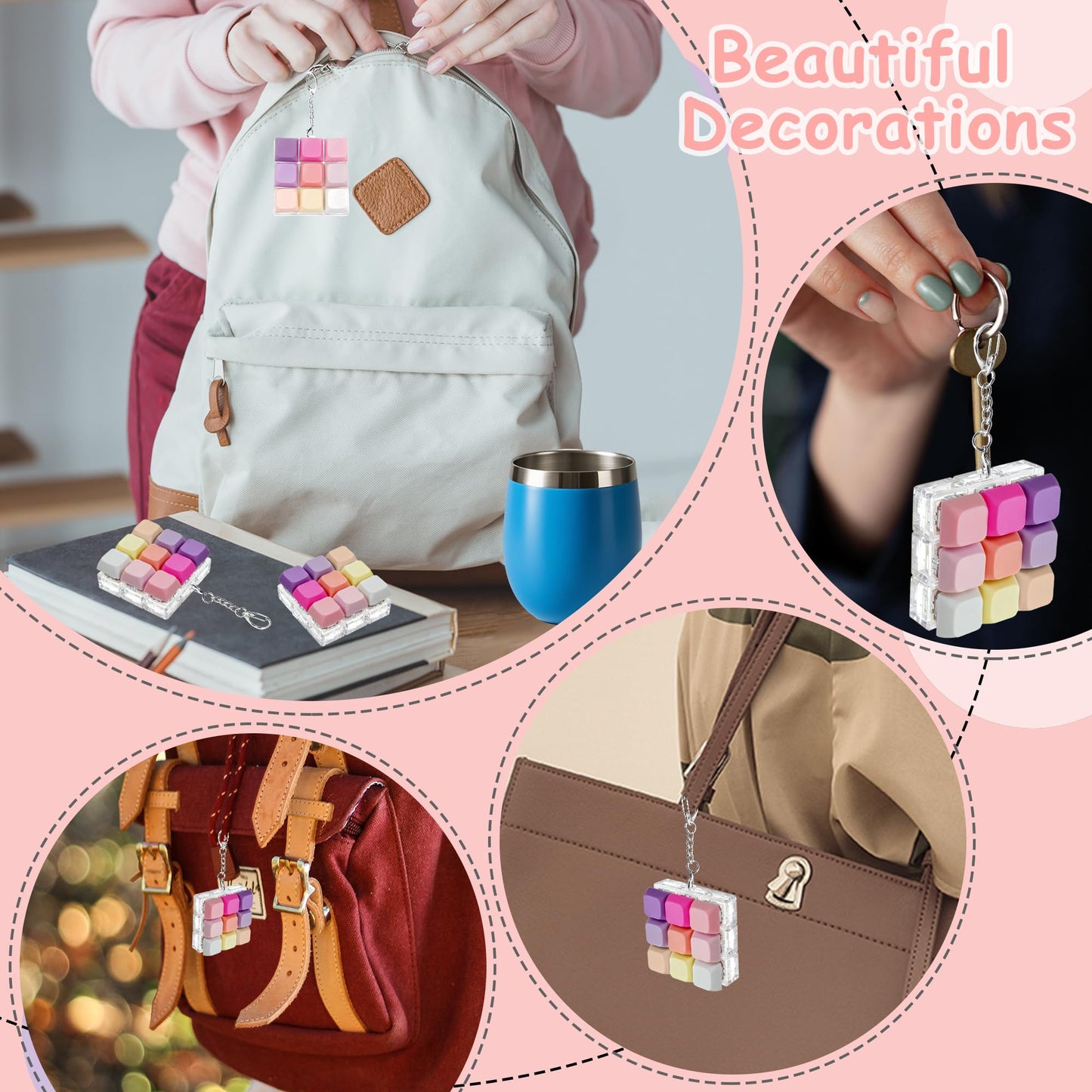 XiawaLangzhuo 9-in-1 Keyboard Fidget Toy & Keychain – 9 Colors (Pink Purple)