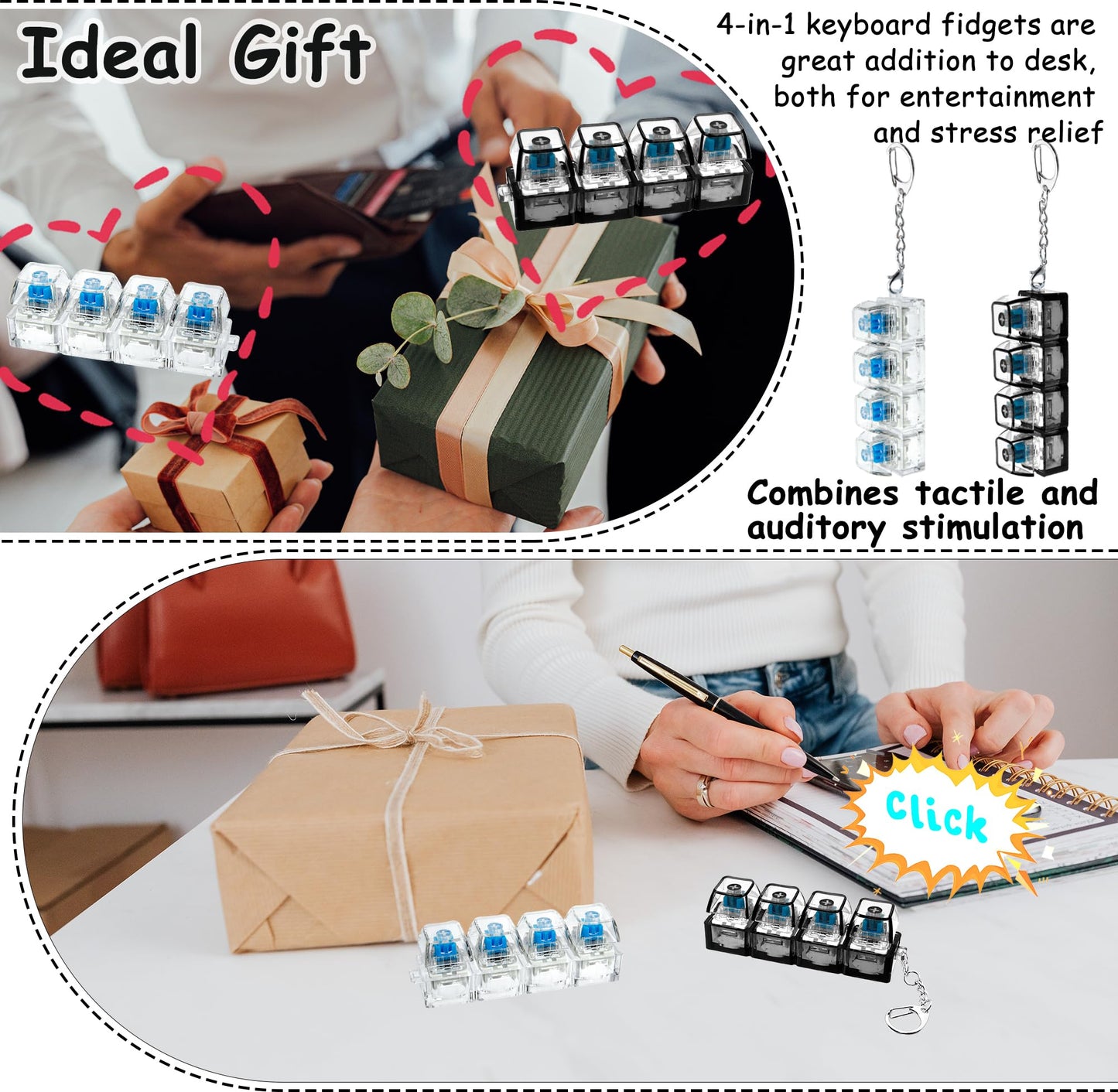 XiawaLangzhuo 2-pack Keyboard Fidget Toy — 4-in-1 Keychain for Stress Relief