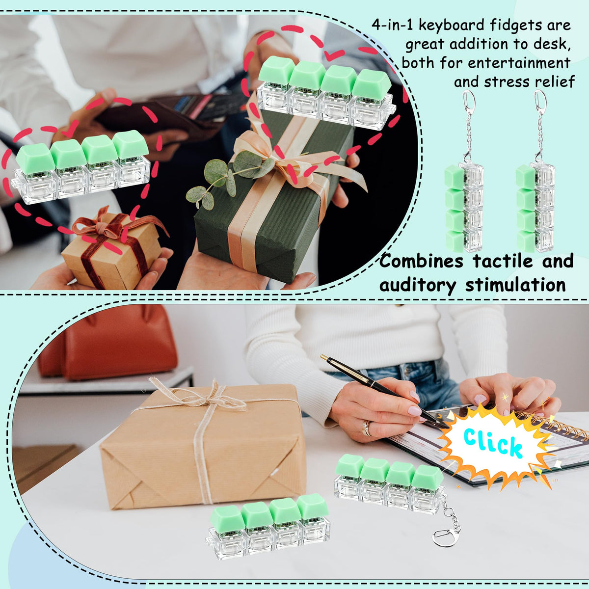XiawaLangzhuo 2 Pcs Keyboard Fidget Toy – 4-in-1 Keychain Stress Relief (Light Green)
