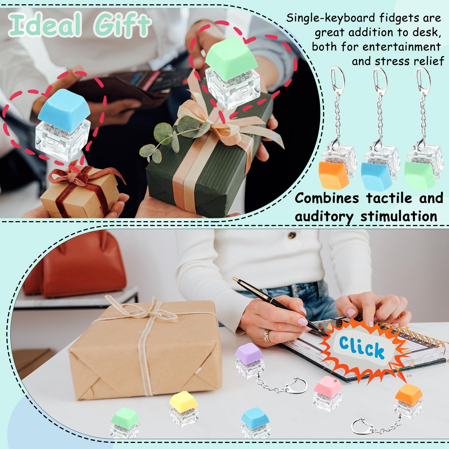 XiawaLangzhuo 6 Pack Keyboard Fidget Toy – Multicolor Button Stress Relief Keychains