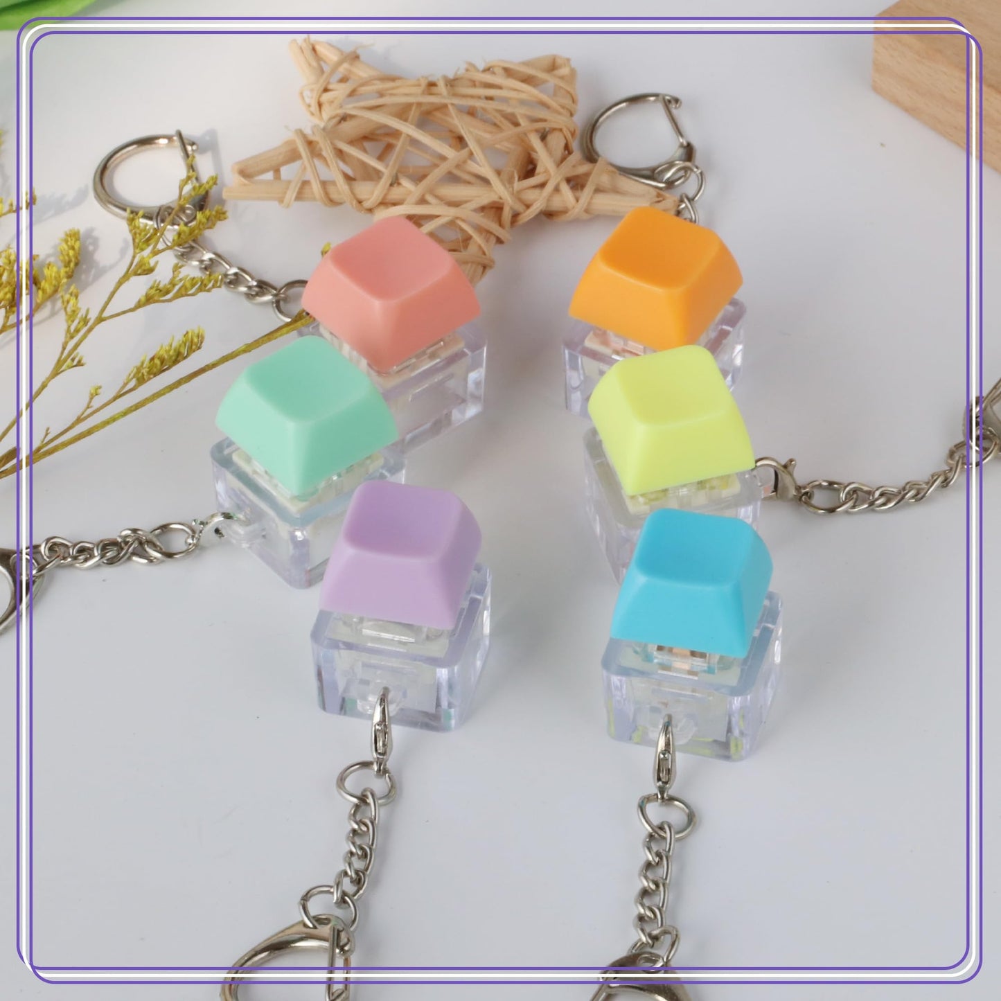XiawaLangzhuo 6 Pack Keyboard Fidget Toy – Multicolor Button Stress Relief Keychains