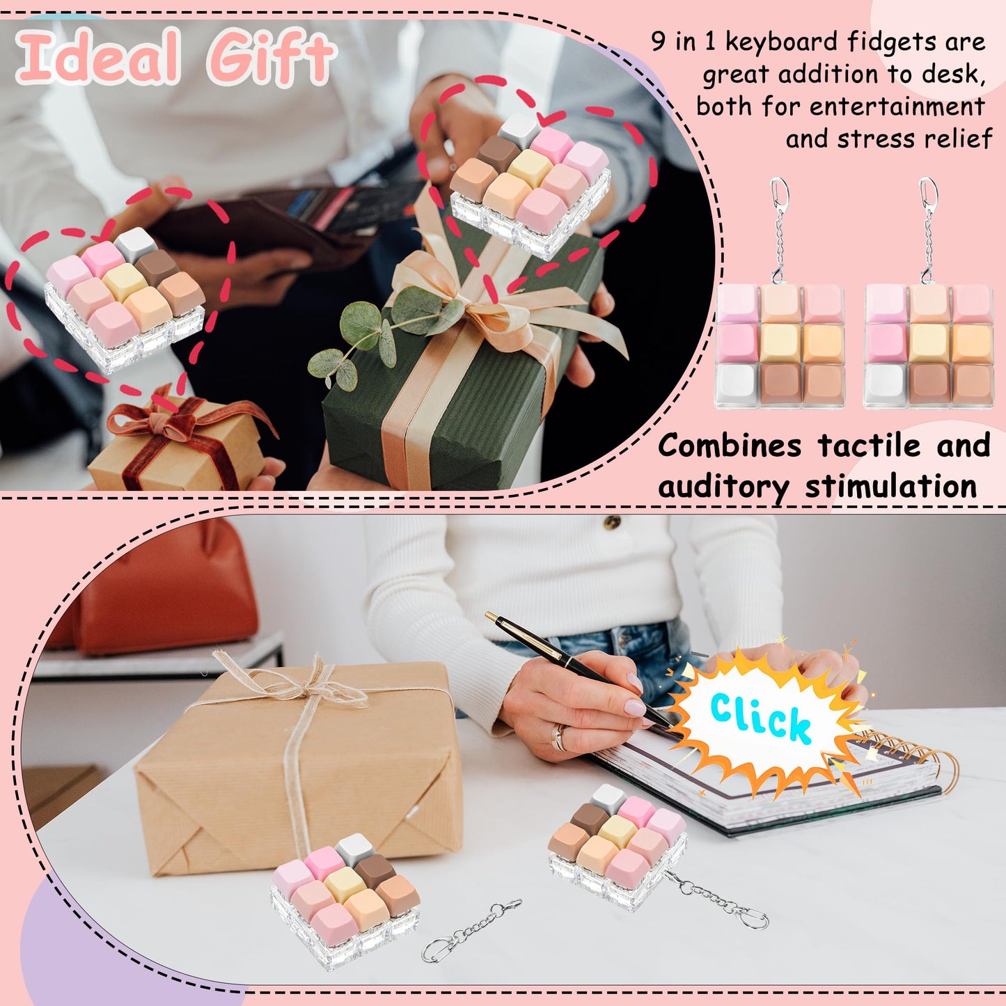 XiawaLangzhuo 2 Pack 9-in-1 Keyboard Fidget Toy – Anti-Stress Keychain Clickers for Focus & Fun