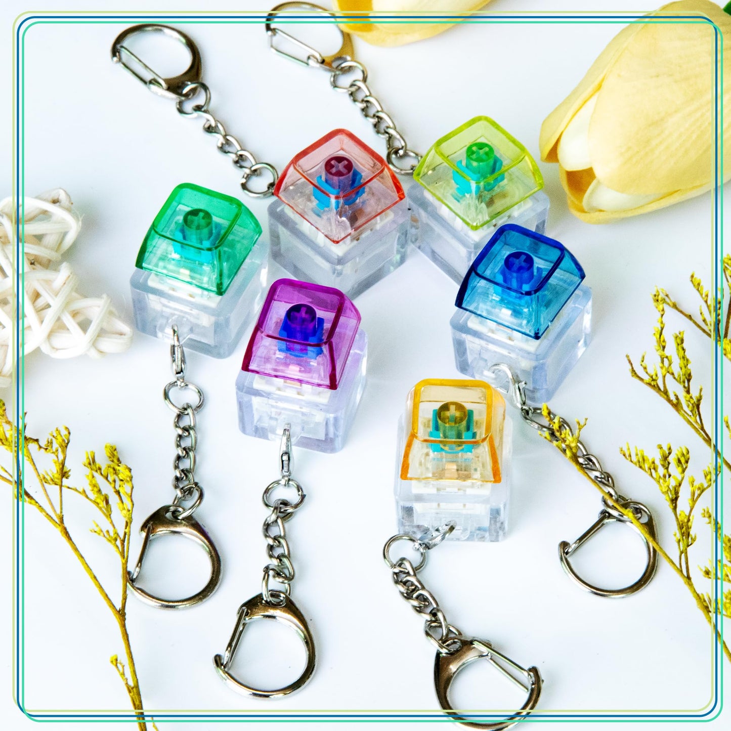 XiawaLangzhuo 6 Pack Keyboard Fidget Toy Keychain — Colorful Stress Relief Button Clickers