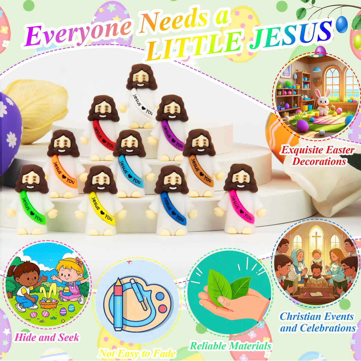 XiawaLangzhuo 50-Pack Little Jesus Figures – Pocket-Size Easter Miniatures for Gifts, Sunday School & Egg Stuffers